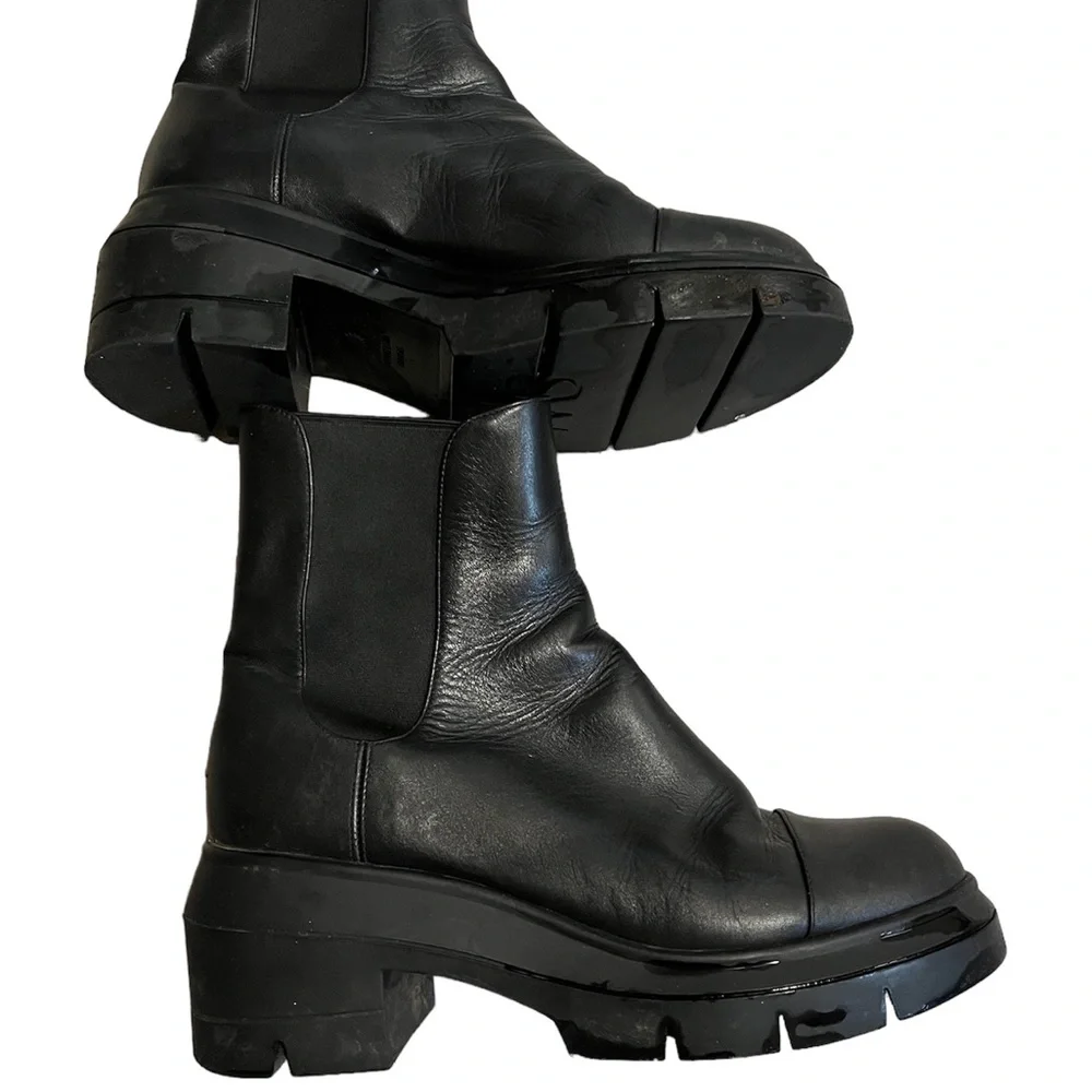 Stuart Weitzman Norah Chelsea Black Leather Boots